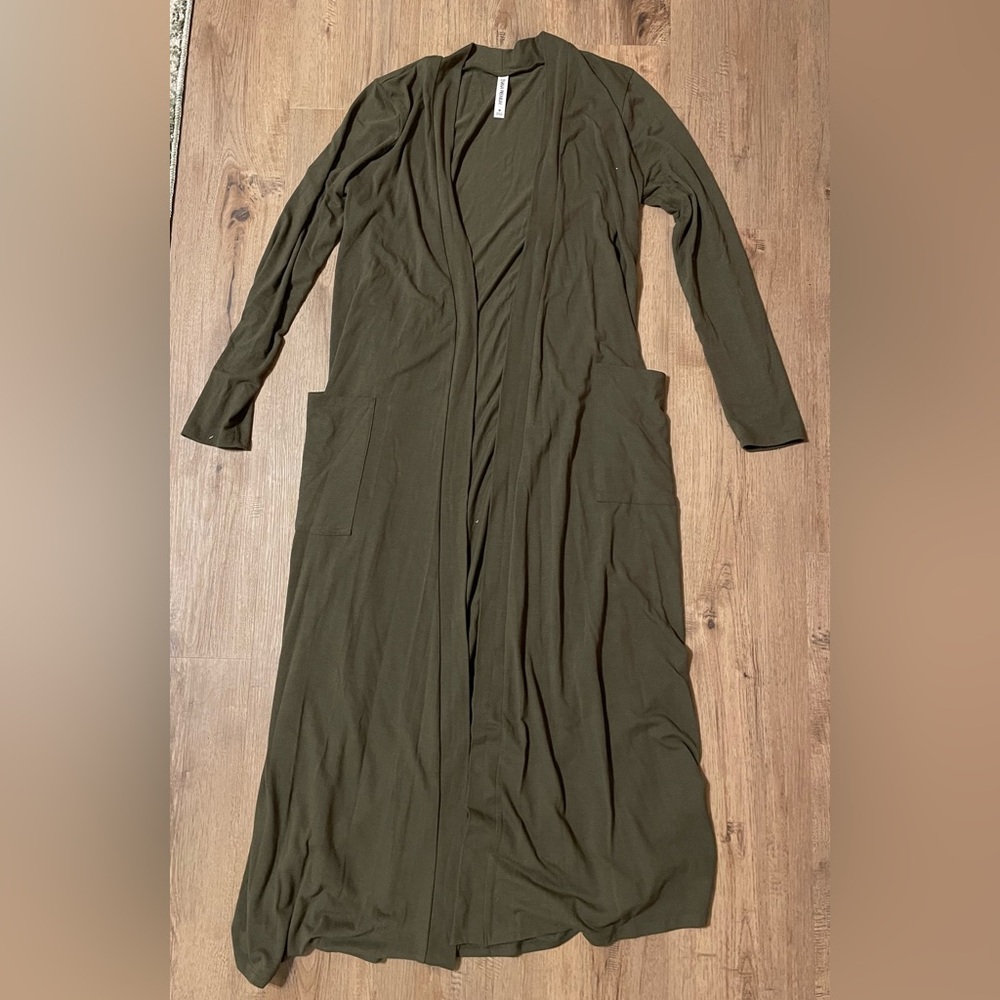 Zenana Outfitters Olive Green Long Open-Front Cardigan